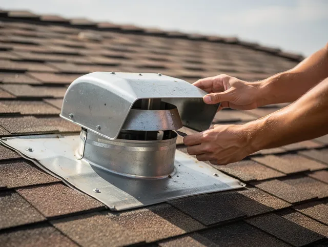 Wareham Dryer Vent Cleaning certified technician safely cleaning a roof-mounted dryer vent in Wareham