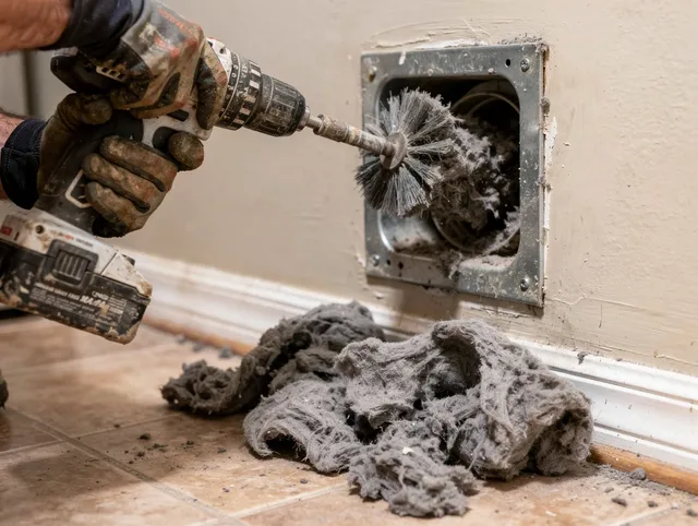 Certified Wareham Dryer Vent Cleaning technician performing dryer vent cleaning in Wareham